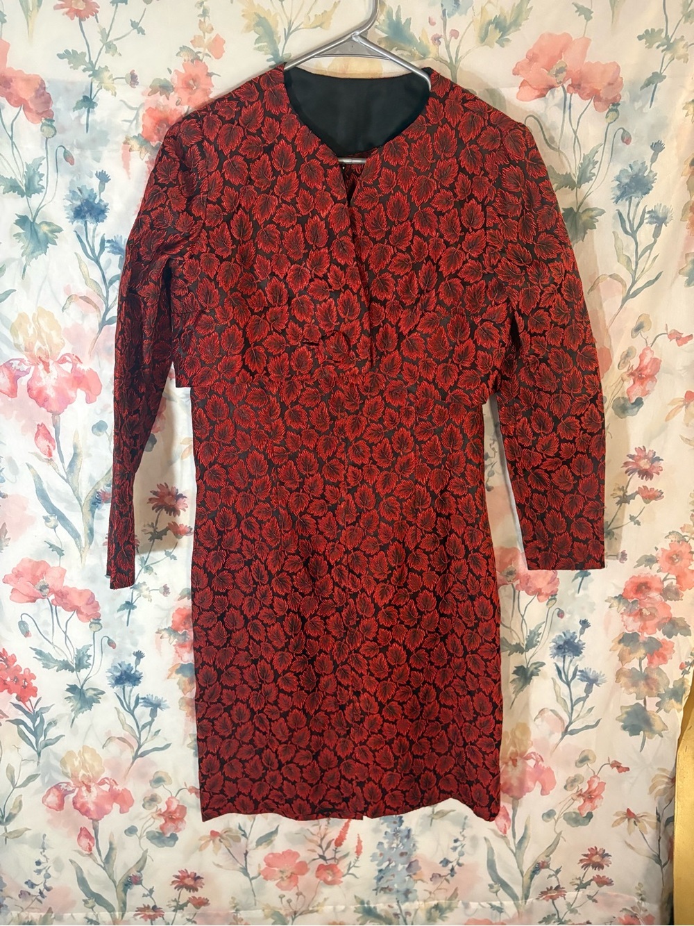 Vintage Red Floral Jacquard coat and dress set